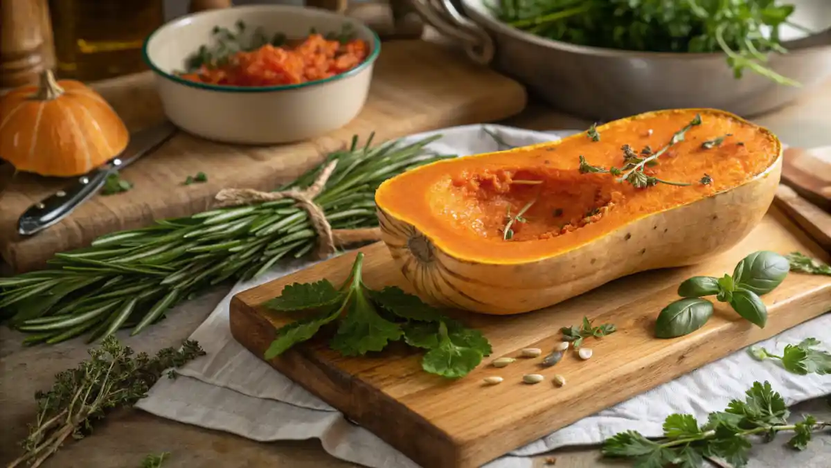 Roasted Spanish butternut squash with fresh herbs.