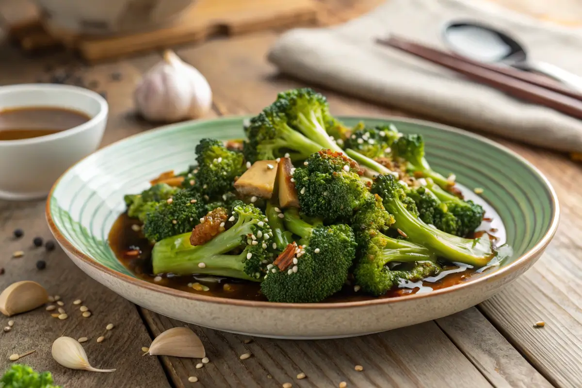 Chinese-style broccoli stir-fried with glossy sauce