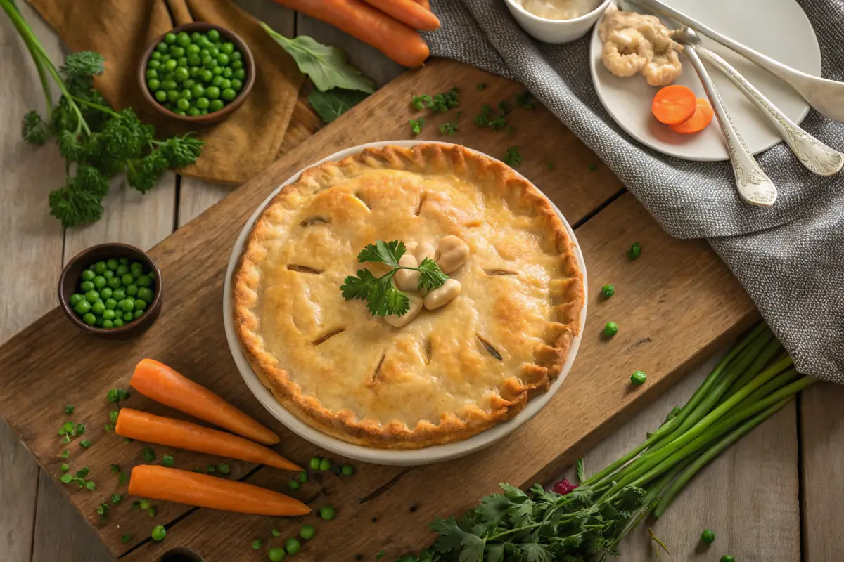 Golden chicken pot pie made with Pillsbury crust