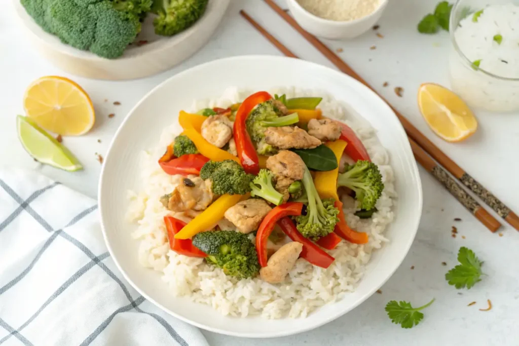 Thai stir-fry with broccoli and jasmine rice